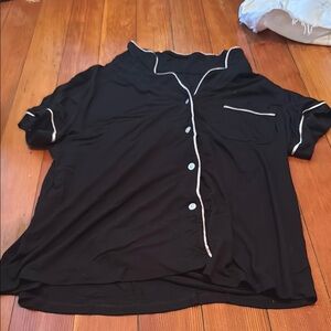 Black Button-Up Shirt with White Trim